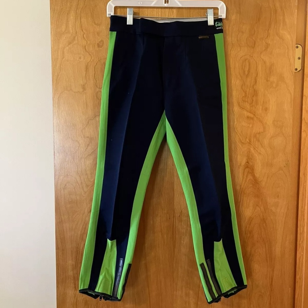 Edelweiss Ski Pants Grenoble Navy Blue Green Made in Austria Vintage Size 12 12R